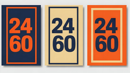 Three vertical banners displaying the number 24 and 60 in different color schemes