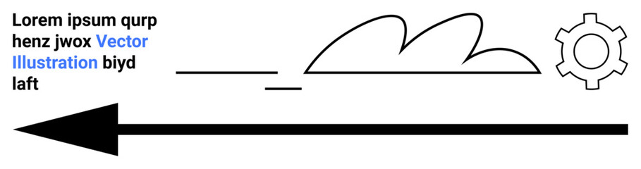 Black arrow pointing left with minimalistic gear and cloud elements indicating direction, innovation, and system integration. Ideal for business, technology, workflow, strategy, analytics