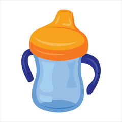 Baby sippy cup illustration with orange top and blue handles Vector