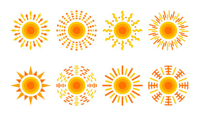 Sunburst Vector Icon Collection. Modern Solar Symbols with Radiant Rays, Geometric Patterns, and Abstract Line Designs