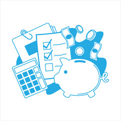 Financial planning and management with savings and budget tools. Vector