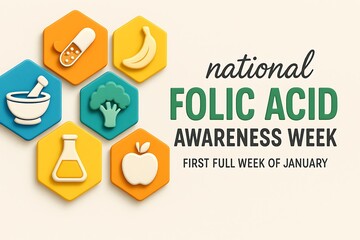 National folic acid awareness week illustration with healthy food and medical icons