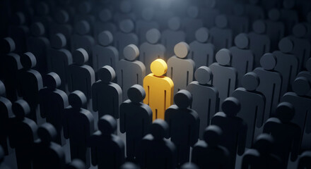 individual figure illuminated among a crowd of silhouettes