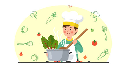 Young Chef Prepares a Delicious Meal with Fresh Vegetables in a Kitchen Setting