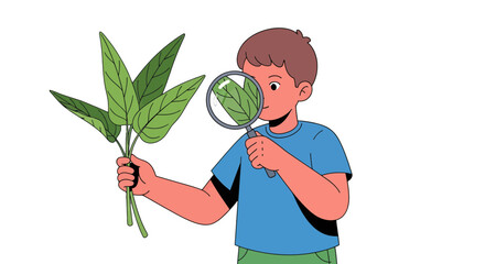 Young Explorer Examining Botanical Details Through a Magnifying Glass For Study Purposes
