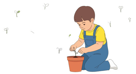 Youngster Cultivating A Seedling: Cultivation and Growth of Nature at Work