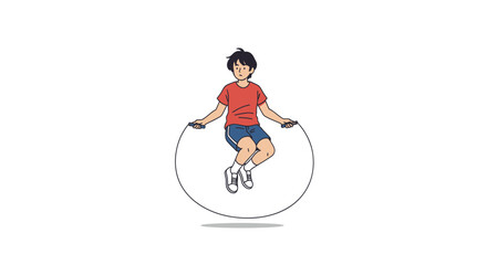 Youngster Executes Jump Rope Routine Isolated On White Background With Style