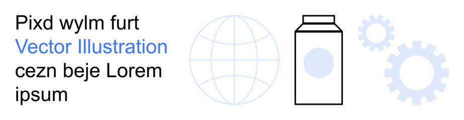 Global trade, product packaging, industrial processes, technology integration, supply chain management, business operations. Globe, milk carton cogwheels in abstract design. Global trade and product