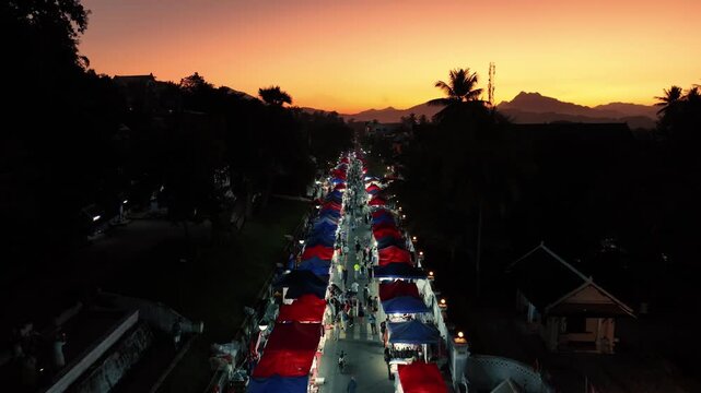 The night souvenir market in front of National museum of Luang Prabang, Laos.
