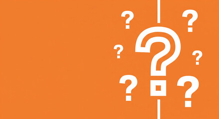 multiple question marks on orange background with copy space