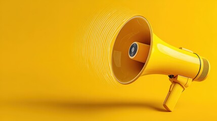 Close-up of a bright yellow megaphone on a yellow backdrop signaling business announcements and clear communication