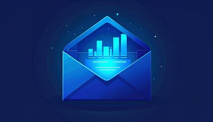 email envelope with glowing bars inside isolated on blue background