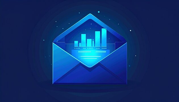 email envelope with glowing bars inside isolated on blue background - Powered by Adobe