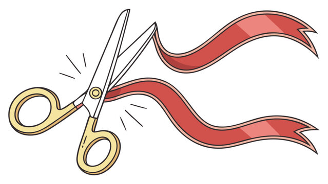 Vector illustration illustration of scissors cutting a red ribbon for a grand opening ceremony