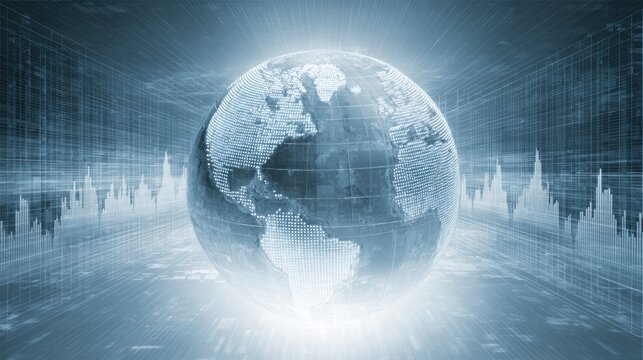 A glowing, digital representation of Earth, surrounded by abstract data patterns, symbolizing connectivity and technology in a modern world. - Powered by Adobe