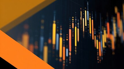A vibrant financial chart with orange accents, showcasing dynamic candlestick patterns against a dark background.