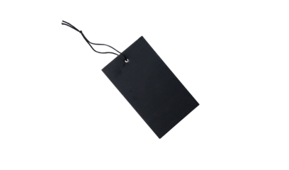 Black paper tag with string isolated on a transparent background

