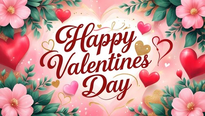Romantic happy valentines day floral and heart design