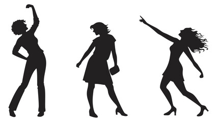 Vector illustration three silhouettes of women dancing or posing in dynamic styles