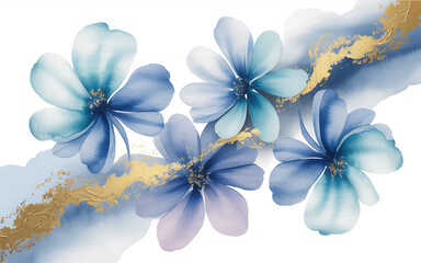 Blue and Gold Watercolor Floral Arrangement flowers