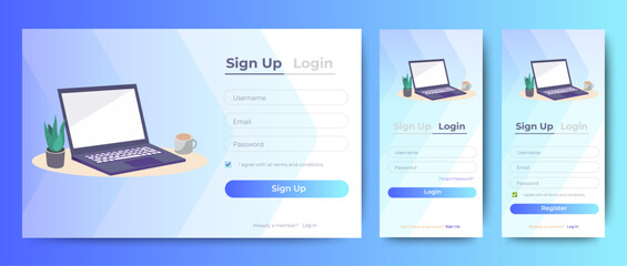 Digital Sign Up and Sign in forms Dashboard Design. Website and Mobile registration login page. vector