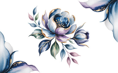 Blue and Purple Floral Arrangement with Gold Accents