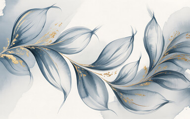 Elegant Blue Floral Swirls with Gold Leaf Texture abstract
