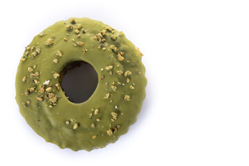 Pistachio cake isolated on white background. Top view. Copy space