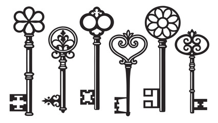 Obraz premium Vector illustration collection of six vintage skeleton keys
