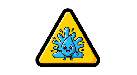 Water Droplet Mascot Showing Water Splash Inside a Caution Triangle Symbol