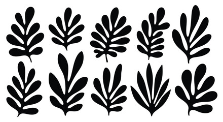 Black Abstract Botanical Leaf Shapes on Beige Background