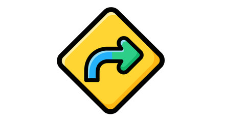 Warning Sign Indicating Right Turn Ahead Road Symbol Symbolizing Direction Guide