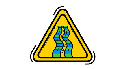 Warning Sign Indicating River Hazard, Illustrated in Vivid Colors, Symbolic Representation