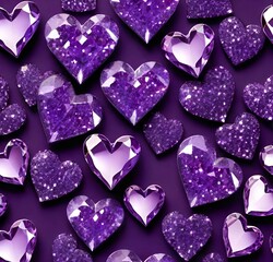 purple shiny heart-shaped crystals on a plain background