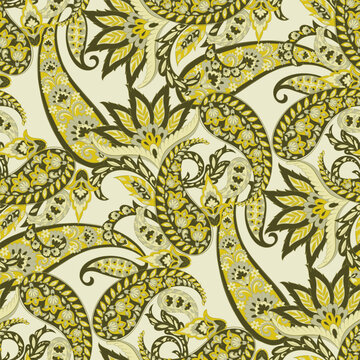 Seamless pattern with ethnic flowers. Vector Floral Illustration in asian textile style