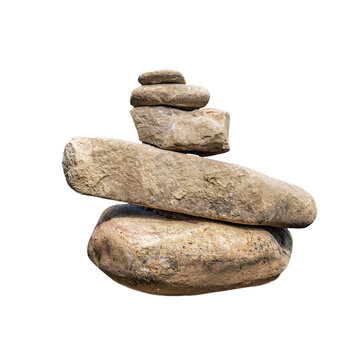 big beige natural stones stacked isolated on transparent background symbol of balance