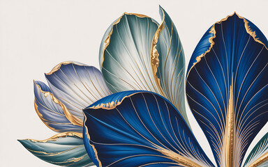 Abstract Blue and Teal Petals with Gold Edges floral