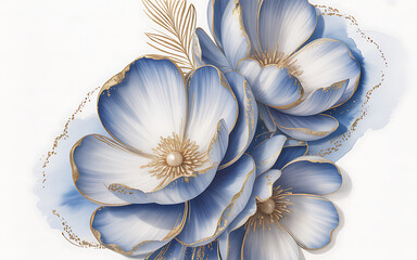 Delicate Blue and White Flowers with Gold Embellishments