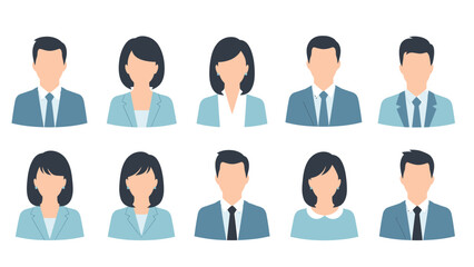 Diverse professional avatar icons representing men and women in corporate roles, ideal for user profiles, team directories, and digital business applications