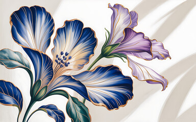 Elegant Blue and Purple Flowers with Soft Background