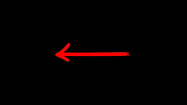 Hand-drawn brush left arrow animation, Red marker Arrow animation on a transparent background.