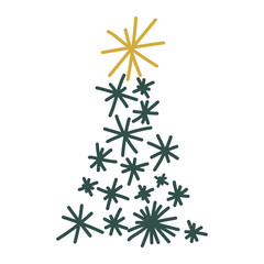 Christmas tree doodle. Hand drawn sketch. Vector illustration, flat design