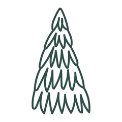 Christmas tree doodle. Hand drawn sketch. Vector illustration, flat design