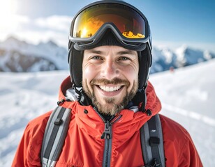 Smiling skier in winter mountains