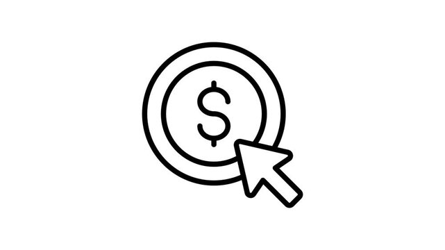 Dollar coin with pointing arrow concept vector of pay per click, Ppc animated icon design