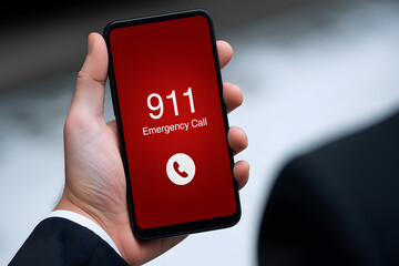 Emergency call screen interface displaying alert icons and communication elements ideal for safety awareness smartphone usage health emergency and digital technology concepts