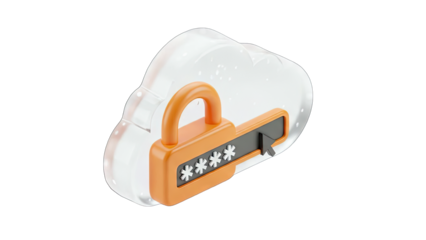 Digital Cloud Security With Padlock And Password Input Field Representing Online Data Protection And Cybersecurity Concept With Transparent Background