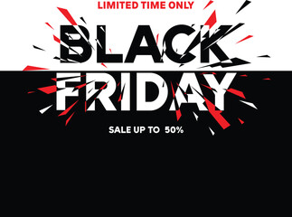 Dynamic Black Friday Sale Banner - Red Shatter Effect on Black & White