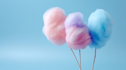 Fototapeta premium Colorful Cotton Candy Sticks on Blue Background.