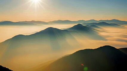 Majestic Towering Mountain Range Sunrise Silhouette Golden Hour